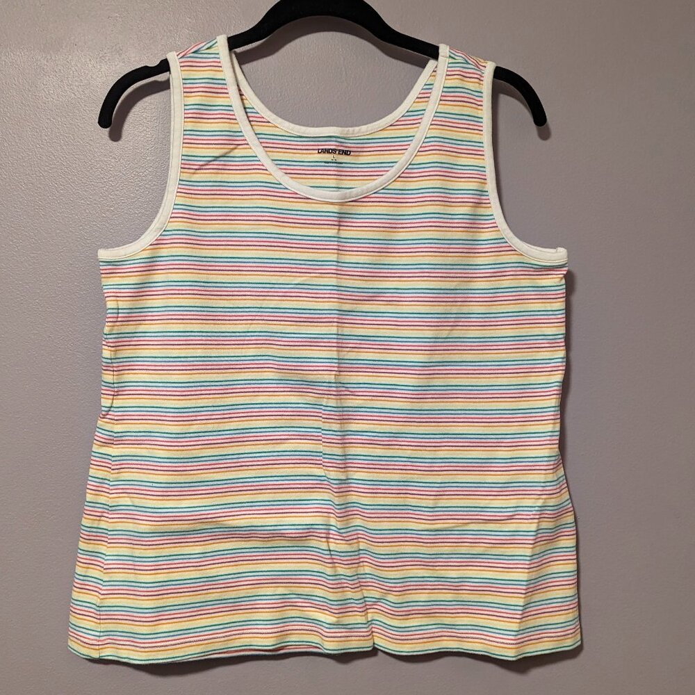 NWOT Lands' End cotton tank top - white & rainbow, Large